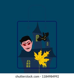 Halloween Autumn Fall Leaves Mask Dracula Bat Vector