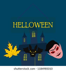 Halloween Autumn Fall Leaves Mask Dracula Bat Vector