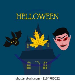 Halloween Autumn Fall Leaves Mask Dracula Bat Vector