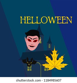 Halloween Autumn Fall Leaves Mask Dracula Bat Vector