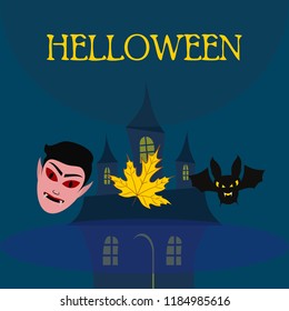 Halloween Autumn Fall Leaves Mask Dracula Bat Vector