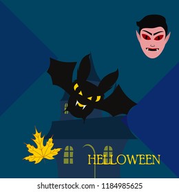 Halloween Autumn Fall Leaves Mask Dracula Bat Vector