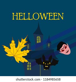 Halloween Autumn Fall Leaves Mask Dracula Bat Vector