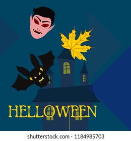 Halloween Autumn Fall Leaves Mask Dracula Bat Vector