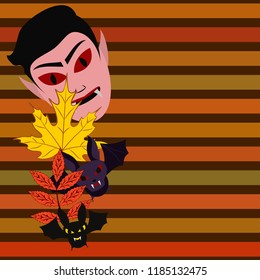 Halloween Autumn Fall Leaves Mask Dracula Bat Vector