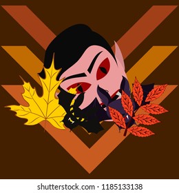 Halloween Autumn Fall Leaves Mask Dracula Bat Vector