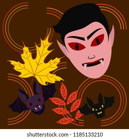 Halloween Autumn Fall Leaves Mask Dracula Bat Vector
