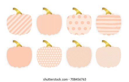 Halloween. Autumn, Fall. Vector Pink Pumpkins. Cute Set.