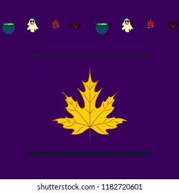 Halloween autumn fallen leaves cauldron witch bat spirit vector