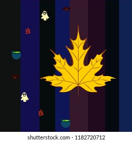 Halloween autumn fallen leaves cauldron witch bat spirit vector