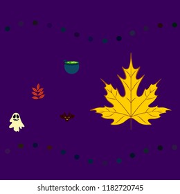Halloween autumn fallen leaves cauldron witch bat spirit vector