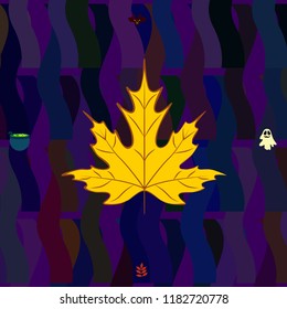 Halloween autumn fallen leaves cauldron witch bat spirit vector