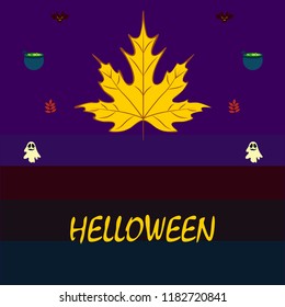Halloween autumn fallen leaves cauldron witch bat spirit vector