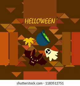 Halloween autumn fallen leaves cauldron witch bat spirit vector