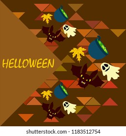 Halloween autumn fallen leaves cauldron witch bat spirit vector