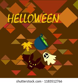 Halloween autumn fallen leaves cauldron witch bat spirit vector