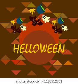 Halloween autumn fallen leaves cauldron witch bat spirit vector