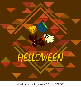 Halloween autumn fallen leaves cauldron witch bat spirit vector