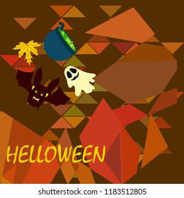 Halloween autumn fallen leaves cauldron witch bat spirit vector