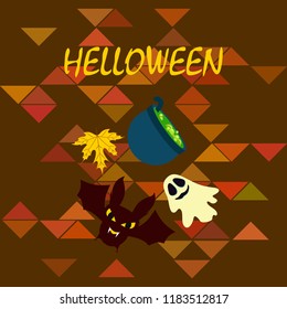 Halloween autumn fallen leaves cauldron witch bat spirit vector