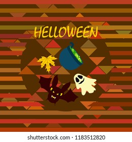 Halloween autumn fallen leaves cauldron witch bat spirit vector