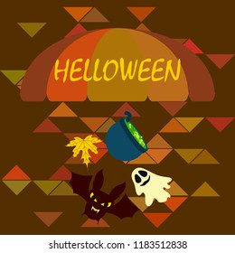 Halloween autumn fallen leaves cauldron witch bat spirit vector