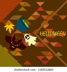 Halloween autumn fallen leaves cauldron witch bat spirit vector