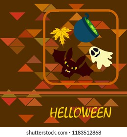 Halloween autumn fallen leaves cauldron witch bat spirit vector