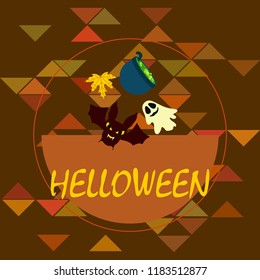 Halloween autumn fallen leaves cauldron witch bat spirit vector