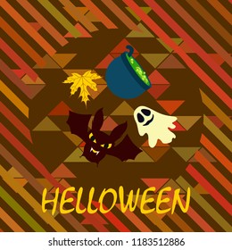 Halloween autumn fallen leaves cauldron witch bat spirit vector