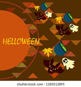 Halloween autumn fallen leaves cauldron witch bat spirit vector