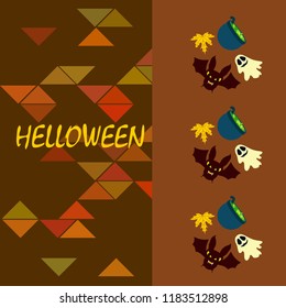 Halloween autumn fallen leaves cauldron witch bat spirit vector