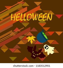 Halloween autumn fallen leaves cauldron witch bat spirit vector