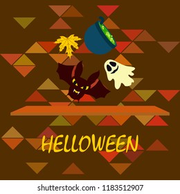 Halloween autumn fallen leaves cauldron witch bat spirit vector