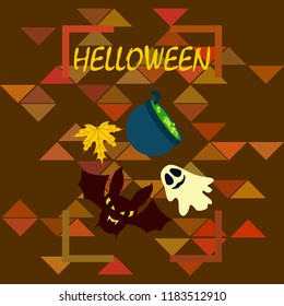 Halloween autumn fallen leaves cauldron witch bat spirit vector