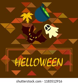 Halloween autumn fallen leaves cauldron witch bat spirit vector