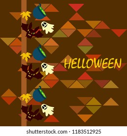 Halloween autumn fallen leaves cauldron witch bat spirit vector