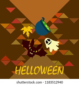Halloween autumn fallen leaves cauldron witch bat spirit vector