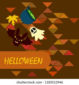 Halloween autumn fallen leaves cauldron witch bat spirit vector
