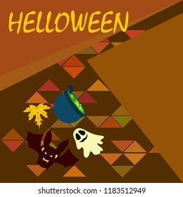 Halloween autumn fallen leaves cauldron witch bat spirit vector