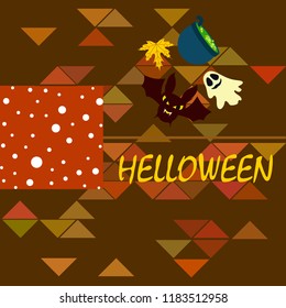 Halloween autumn fallen leaves cauldron witch bat spirit vector