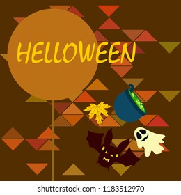 Halloween autumn fallen leaves cauldron witch bat spirit vector