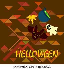 Halloween autumn fallen leaves cauldron witch bat spirit vector