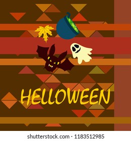 Halloween autumn fallen leaves cauldron witch bat spirit vector