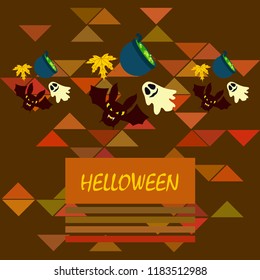 Halloween autumn fallen leaves cauldron witch bat spirit vector