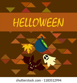 Halloween autumn fallen leaves cauldron witch bat spirit vector