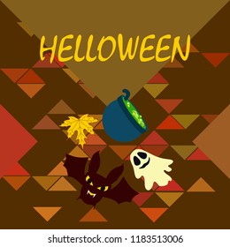 Halloween autumn fallen leaves cauldron witch bat spirit vector