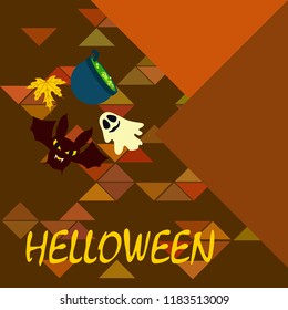 Halloween autumn fallen leaves cauldron witch bat spirit vector