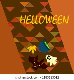 Halloween autumn fallen leaves cauldron witch bat spirit vector