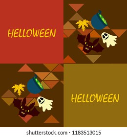 Halloween autumn fallen leaves cauldron witch bat spirit vector